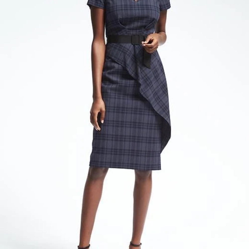 Banana Republic Navy Plaid Midi Dress NWT SALE!!